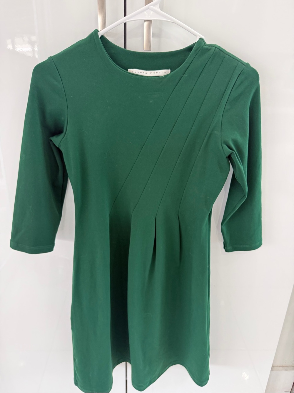 Susana Monaco Emerald Green Knit Dress with Pleated Front